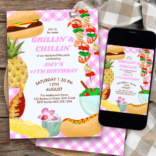 Invitation Fête d'anniversaire des filles pour BBQ Grillin et