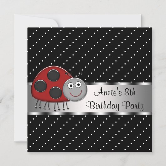 Invitation Fête d'anniversaire des filles Red Ladybug 8 ans (Devant)