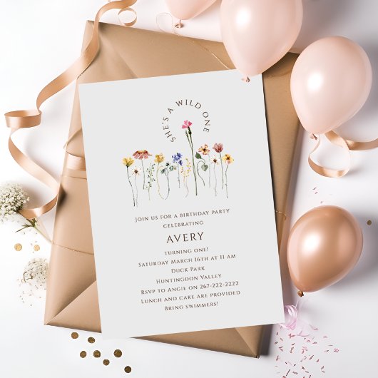 Invitation Fête d'anniversaire des Fleurs sauvages colorés
