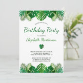 Invitation Fête d'anniversaire des forêts tropicales Feuilles (Debout devant)