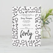 Invitation Fête d'anniversaire des formes noir blanc des anné (Debout devant)