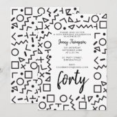 Invitation Fête d'anniversaire des formes noir blanc des anné (Devant / Derrière)