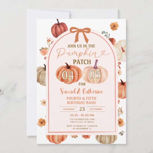 Invitation Fête d'anniversaire des frères de Pumpkin Patch au (Devant)
