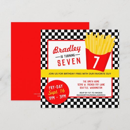 Invitation Fête d'anniversaire des frites (Devant / Derrière)