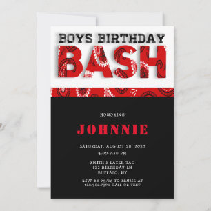 Invitation Fête d'anniversaire des garçons au bandana rouge