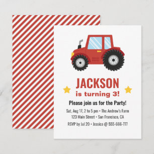 Invitation Fête d'anniversaire des garçons au tracteur rouge