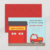 Invitation Fête d'anniversaire des Garçons de Camion-feu roug (Devant / Derrière)