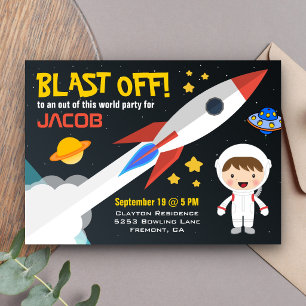 Invitation Fête d'anniversaire des garçons modernes avec fusé