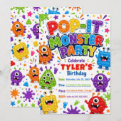 Invitation Fête d'anniversaire des monstres mignons Pop It (Devant / Derrière)