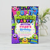 Invitation Fête d'anniversaire des monstres mignons Pop It (Debout devant)