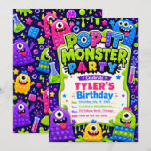Invitation Fête d'anniversaire des monstres mignons Pop It (Devant / Derrière)