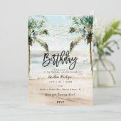Invitation Fête d'anniversaire des palmiers de plage tropicau (Debout devant)