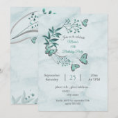 Invitation Fête d'anniversaire des papillons bleus turquoises (Devant / Derrière)
