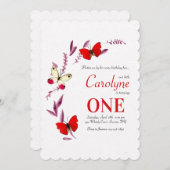 Invitation Fête d'anniversaire des papillons rouges (Devant / Derrière)