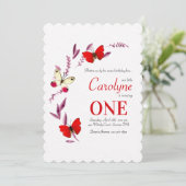 Invitation Fête d'anniversaire des papillons rouges (Debout devant)