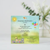 Invitation Fête d'anniversaire des petits animaux et des fill (Debout devant)