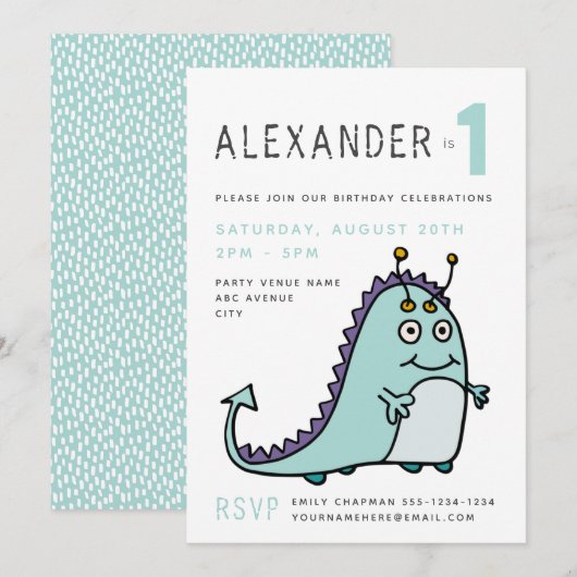 Invitation Fête d'anniversaire des petits garçons monstres 1 (Devant / Derrière)