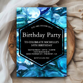 Invitation Fête d'Anniversaire des pierres bleues scintillant