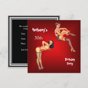 Invitation Fête d'anniversaire des Pin-up Girls rouges