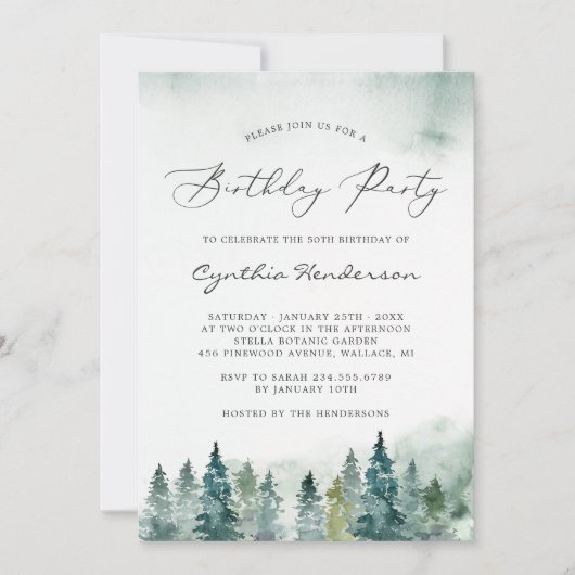 Invitation Fête d'anniversaire des pins de la forêt d'hiver (Devant)