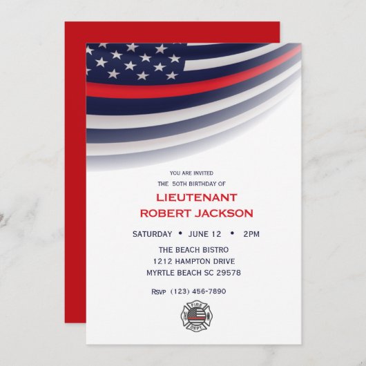 Invitation Fête d'anniversaire des pompiers (Devant / Derrière)