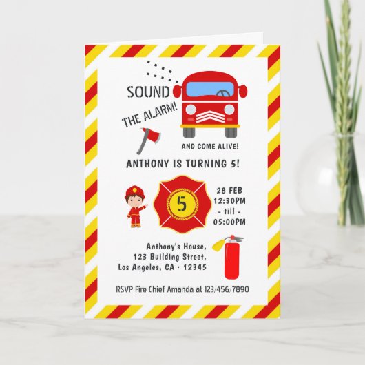 Invitation Fête d'anniversaire des pompiers (Devant)