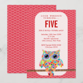 Invitation Fête d'anniversaire des Red Girls Rainbow Owl Invi (Devant / Derrière)