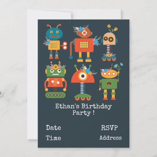 Invitation Fête d'anniversaire des robots (Devant)