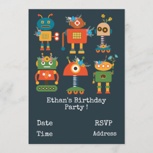Invitation Fête d'anniversaire des robots