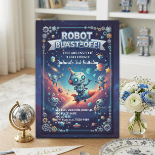 Invitation Fête d'anniversaire des robots dans l'espace 3 ans