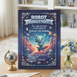 Invitation Fête d'anniversaire des Robots dans l'Espace 6 ans