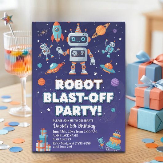 Invitation Fête d'anniversaire des Robots dans l'Espace 6 ans