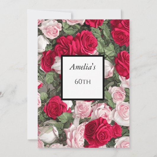 Invitation Fête d'anniversaire des roses rouges blanches mode (Dos)