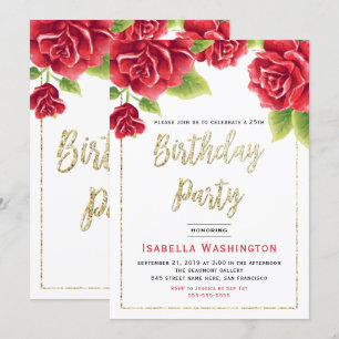 Invitation Fête d'anniversaire des Roses rouges et de la Part