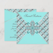 Invitation Fête d'anniversaire des seize ans Bleu sarcelle Ar (Devant / Derrière)