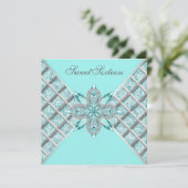 Invitation Fête d'anniversaire des seize ans Bleu sarcelle Ar (Debout devant)
