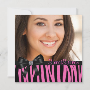 Invitation Fête d'anniversaire des seize ans de Zèbre Rose Ph