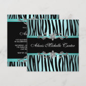 Invitation Fête d'anniversaire des seize ans Teal Blue Zebra (Devant / Derrière)
