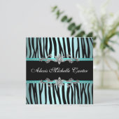 Invitation Fête d'anniversaire des seize ans Teal Blue Zebra (Debout devant)