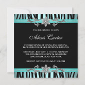 Invitation Fête d'anniversaire des seize ans Teal Blue Zebra (Dos)