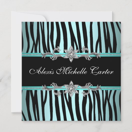 Invitation Fête d'anniversaire des seize ans Teal Blue Zebra (Devant)