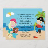 Invitation Fête d'anniversaire des sirènes et des pirates (Devant / Derrière)