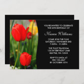 Invitation Fête d'anniversaire des tulipes rouges et jaunes (Devant / Derrière)