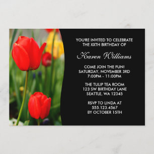 Invitation Fête d'anniversaire des tulipes rouges et jaunes