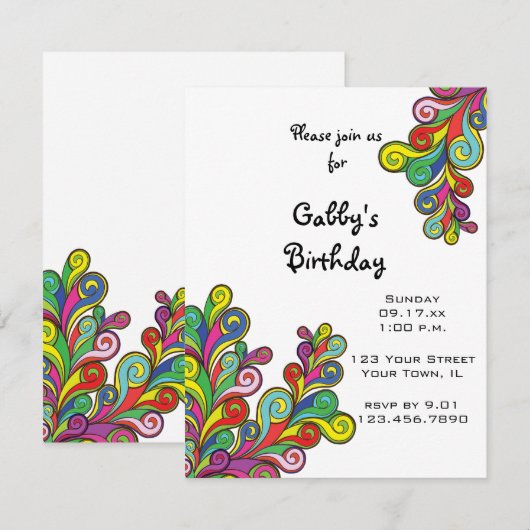 Invitation Fête d'anniversaire des vagues de couleur (Devant / Derrière)