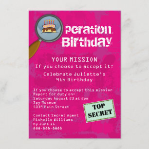 Invitation Fête d'anniversaire d'espion/agent secret/spécial