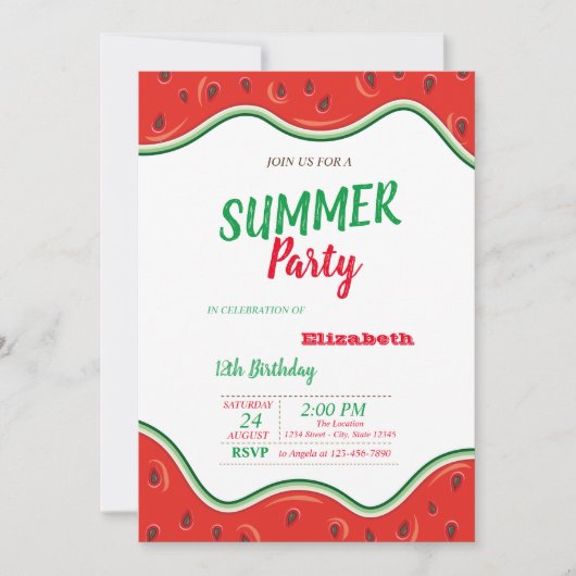 Invitation Fête d'anniversaire d'été (Devant)