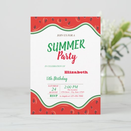 Invitation Fête d'anniversaire d'été (Debout devant)