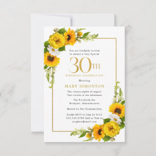 Invitation Fête d'anniversaire d'été 30 ans de Tournesol