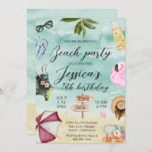 Invitation Fête d'anniversaire d'été à la plage (Devant / Derrière)